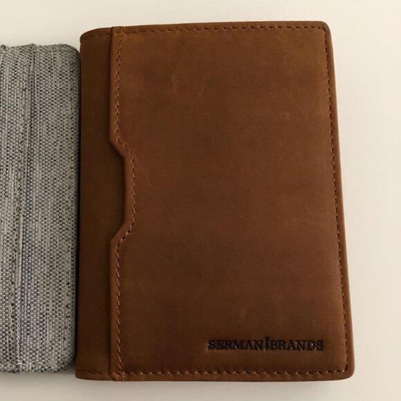 Men Brown Slim leather RFID Blocking Minimalist Card Front Pocket Wallets - Picture 3 of 9